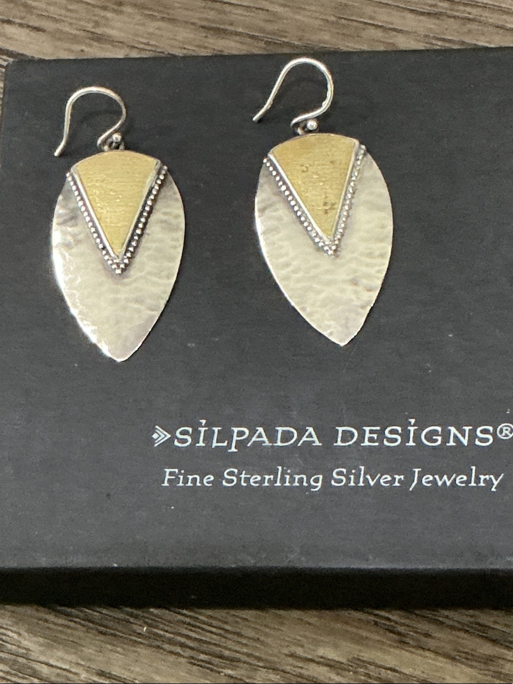 Silpada Two-Tone Hammered Teardrop Earrings in Gold and Silver